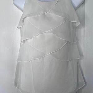 White sheer ruffle top with